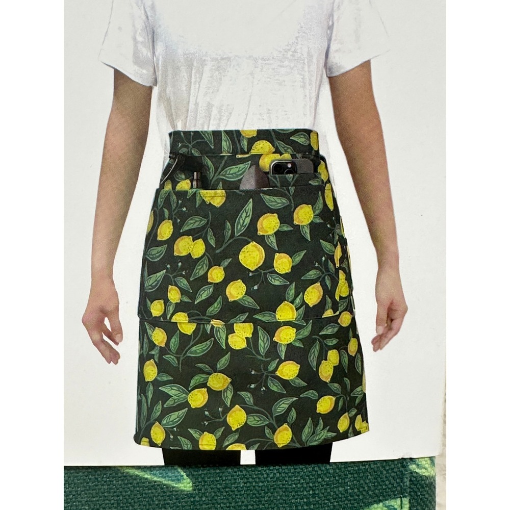 Kirkton House Gardening Apron Green Lemon Print Water Repellent Cotton Pockets